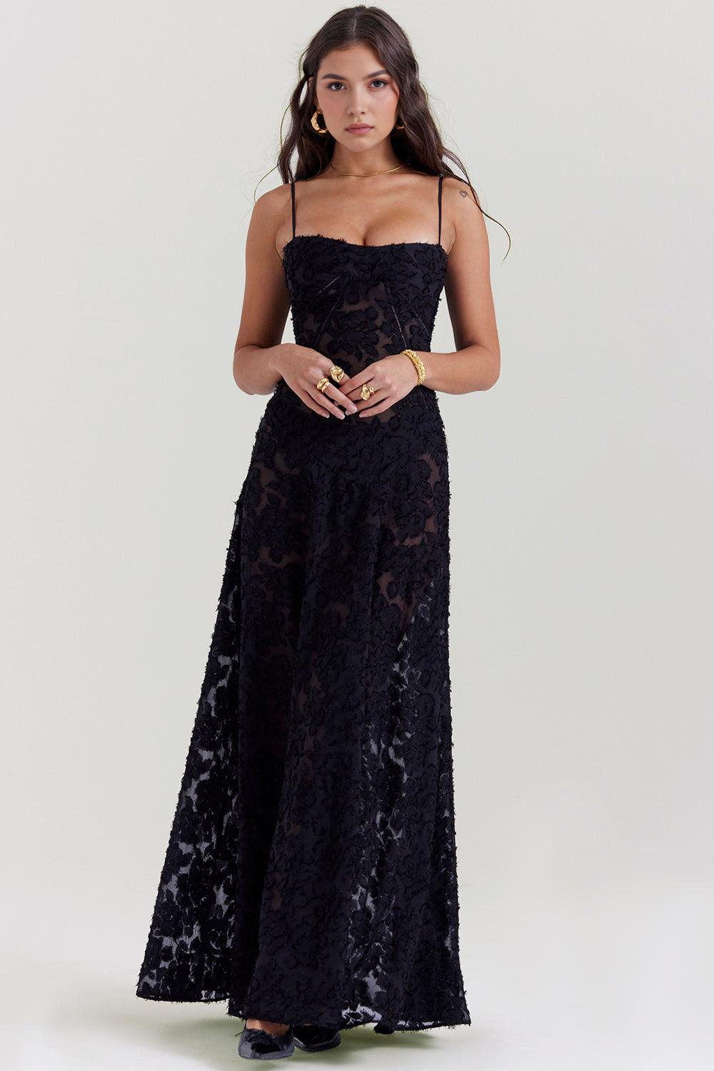 Women’s Floral Bustier Gown with Sheer Overlay for Evening & Formal Wear