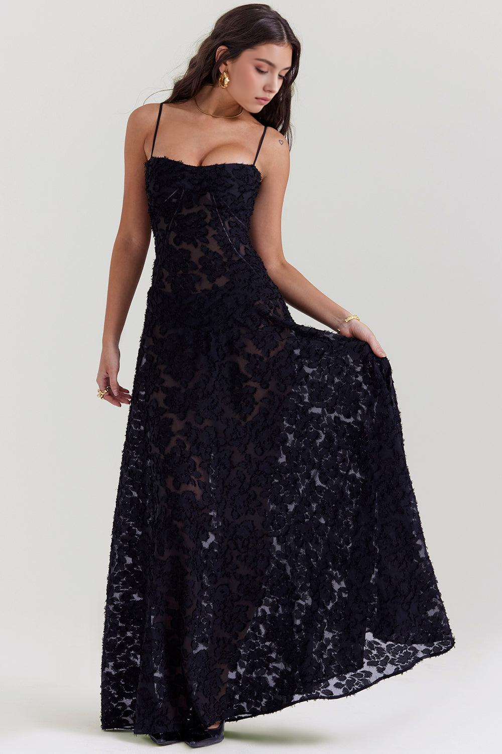 Women’s Floral Bustier Gown with Sheer Overlay for Evening & Formal Wear