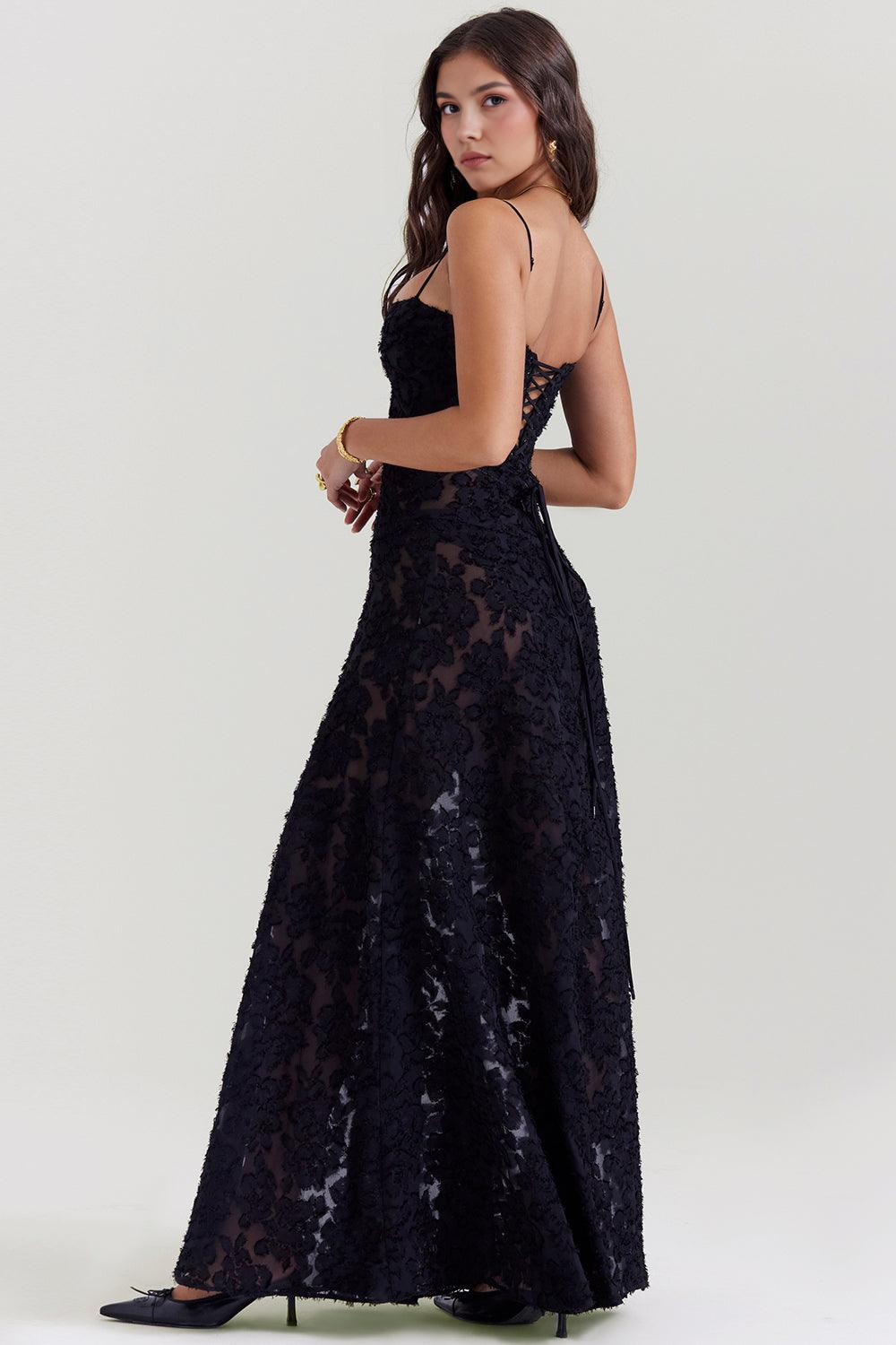 Women’s Velvet Floral Maxi Gown with Corset Bodice for Evening & Formal Wear