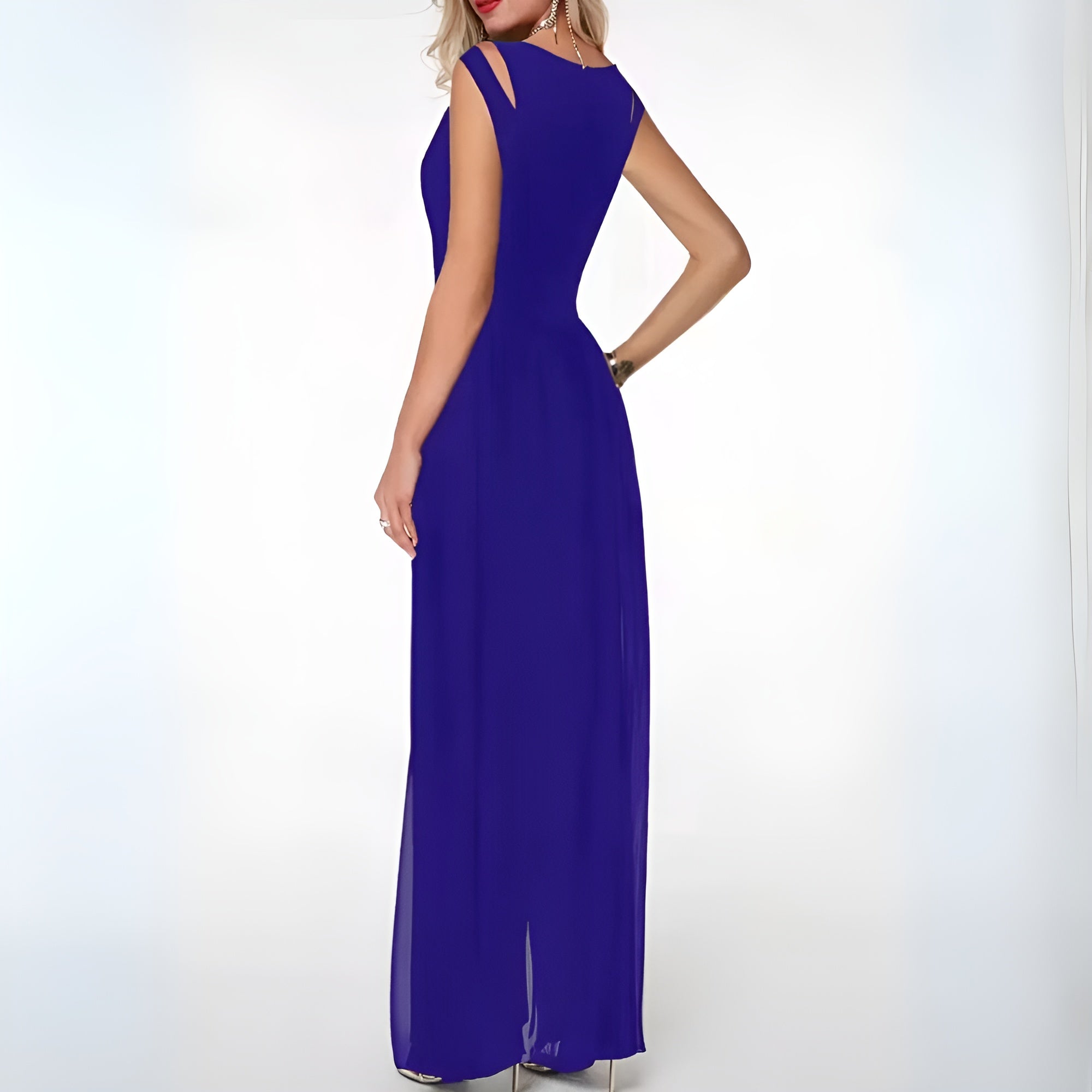 Women’s sleeveless flared jumpsuit with subtle shoulder detail