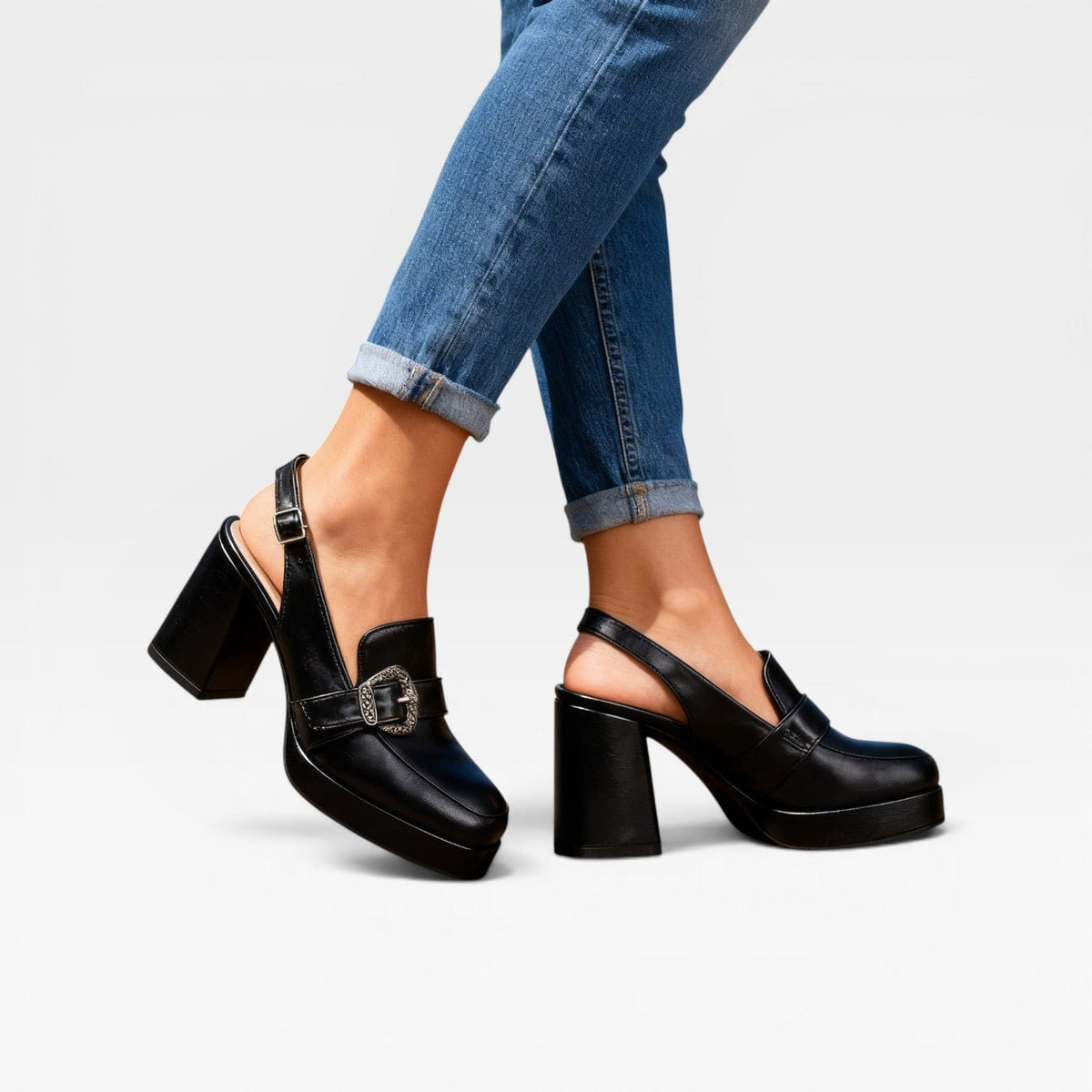 Women's Block Heel Pumps with Buckle Strap – Vintage Dress Shoes | Duxford