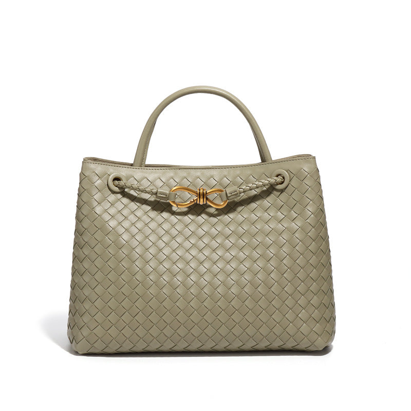 Women's Woven Leather Tote Bag with Top Handle for Everyday Use | Ruby