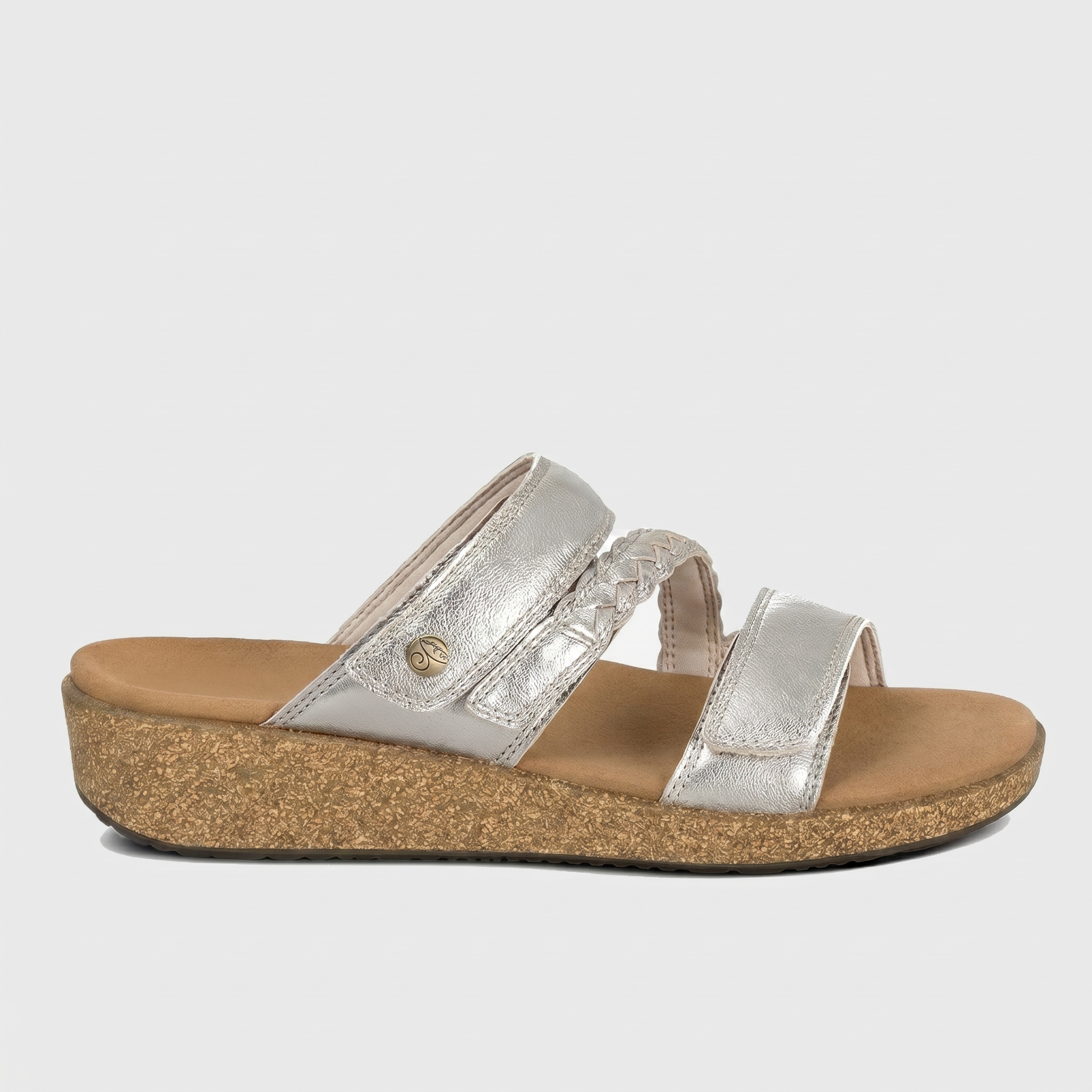 Women's Elegant Platinum Leather Wedge Sandals - Carrie