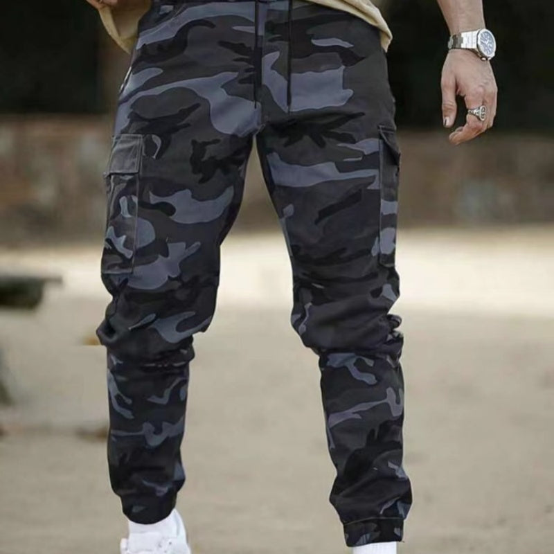 Men’s durable camo cargo work pants with multiple pockets, straight-leg fit, and rugged cotton-polyester fabric for work, outdoor activities, and everyday wear.