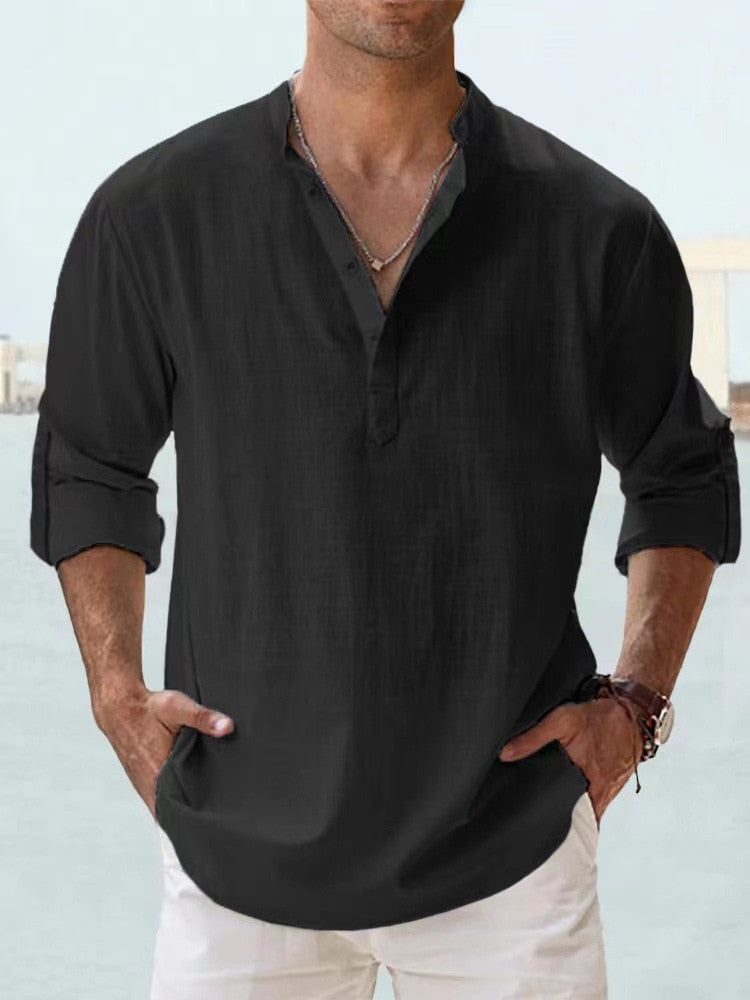 Men’s Linen Short Sleeve Button-Up Shirt - Klyne Studios