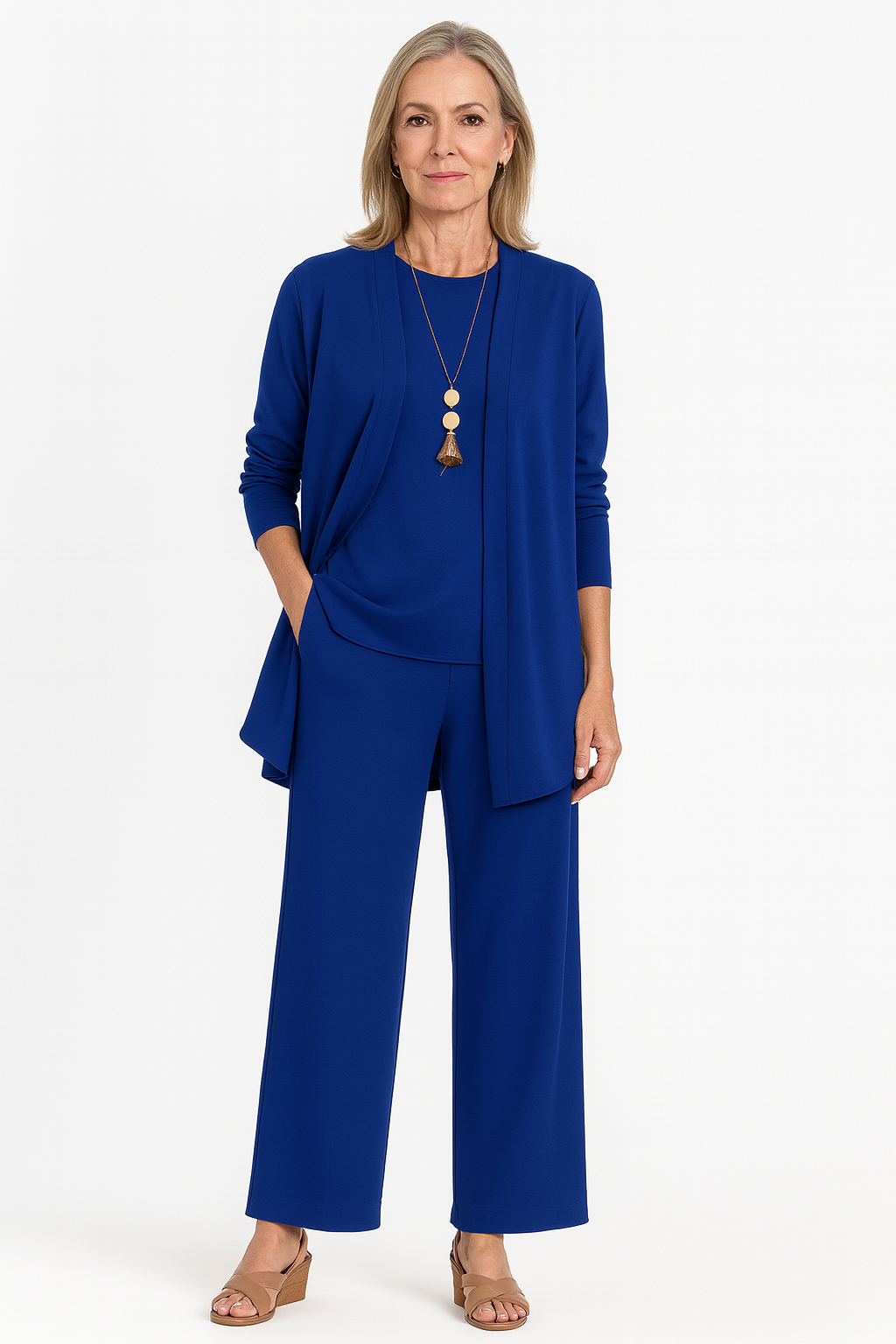 Women’s elegant three-piece outfit set with relaxed fit and lightweight fabric.