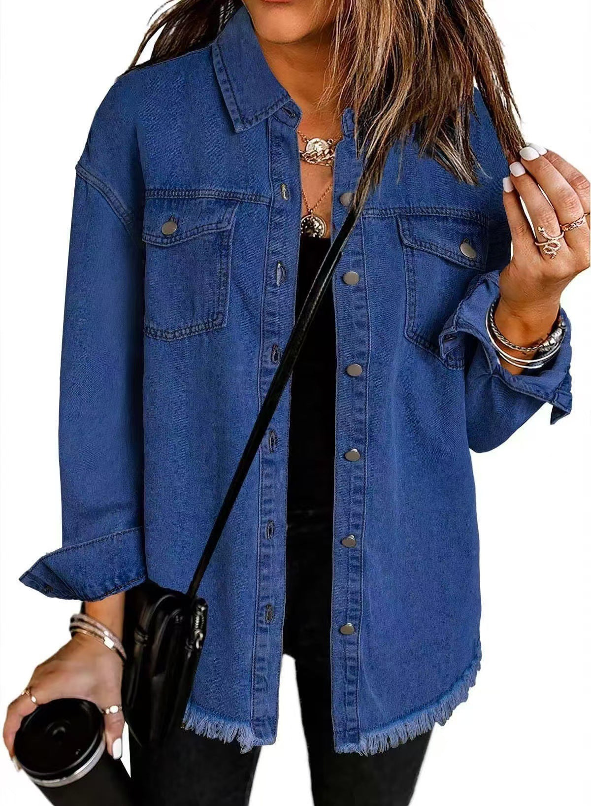 Women’s classic denim jacket with relaxed fit and pockets for everyday casual layering.