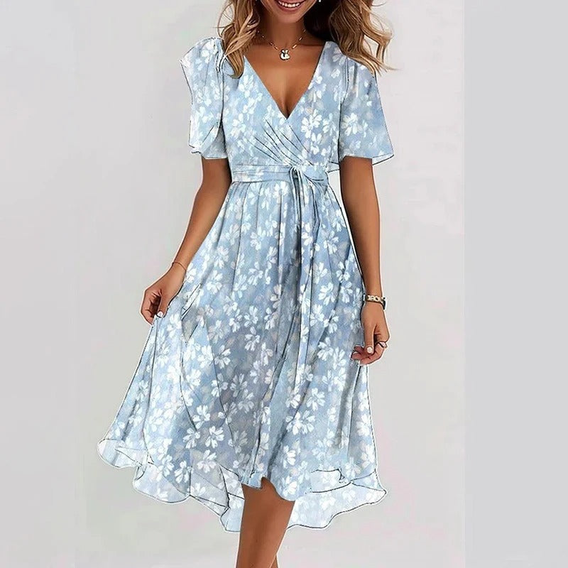 Women’s colourful flared dress with tailored silhouette, breathable fabric, and versatile styling for parties and daytime wear.
