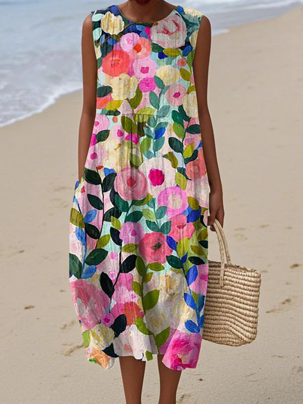 Women’s floral midi dress with relaxed fit and lightweight fabric designed for comfortable everyday wear and casual outings.