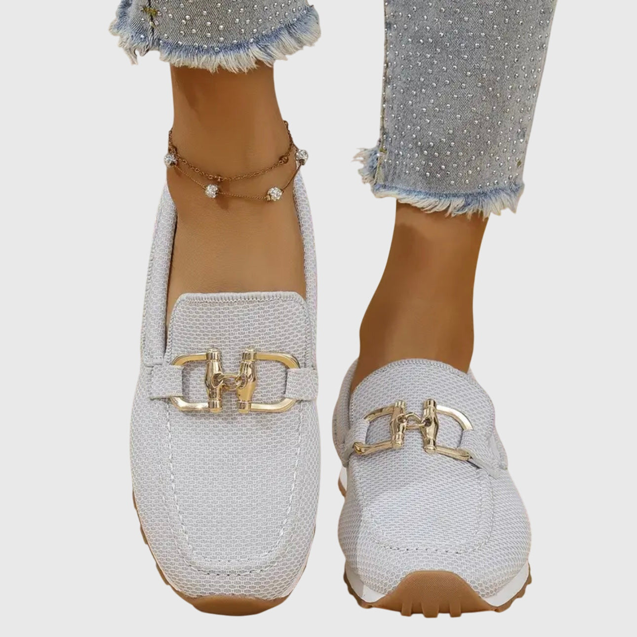 Women’s summer loafer sneakers with cushioned insole, slip-on design, and subtle gold detail for comfortable everyday wear.