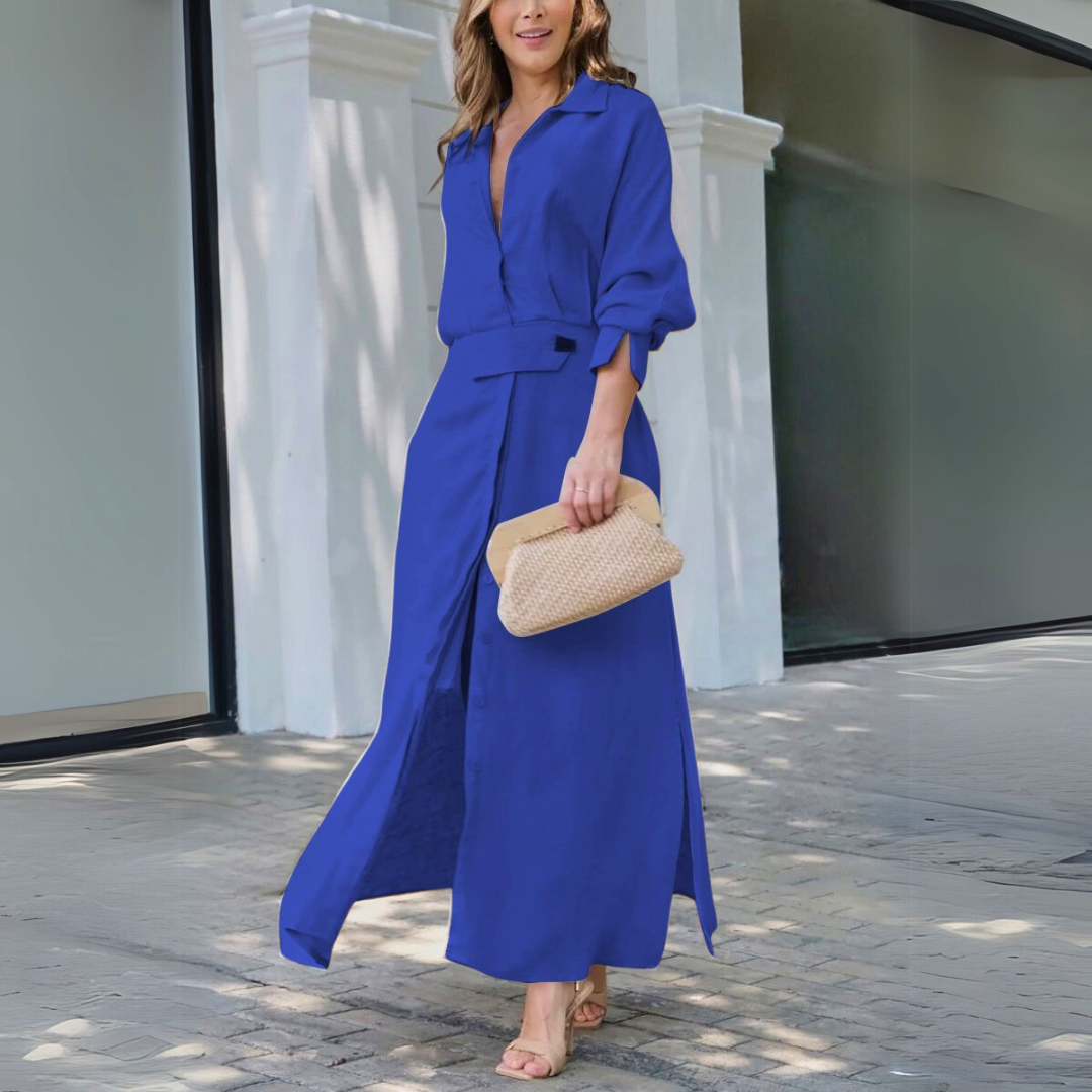 Women wearing a breathable linen V-neck maxi dress for summer