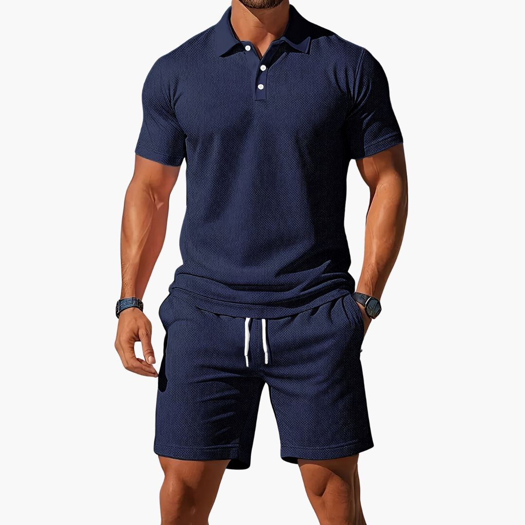 Men's cotton polo shirt and drawstring shorts summer set