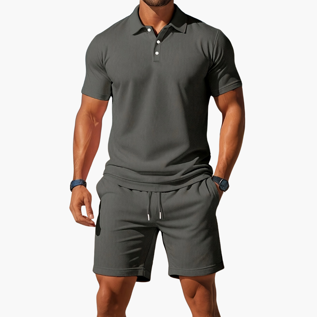 Men's cotton polo shirt and drawstring shorts summer set
