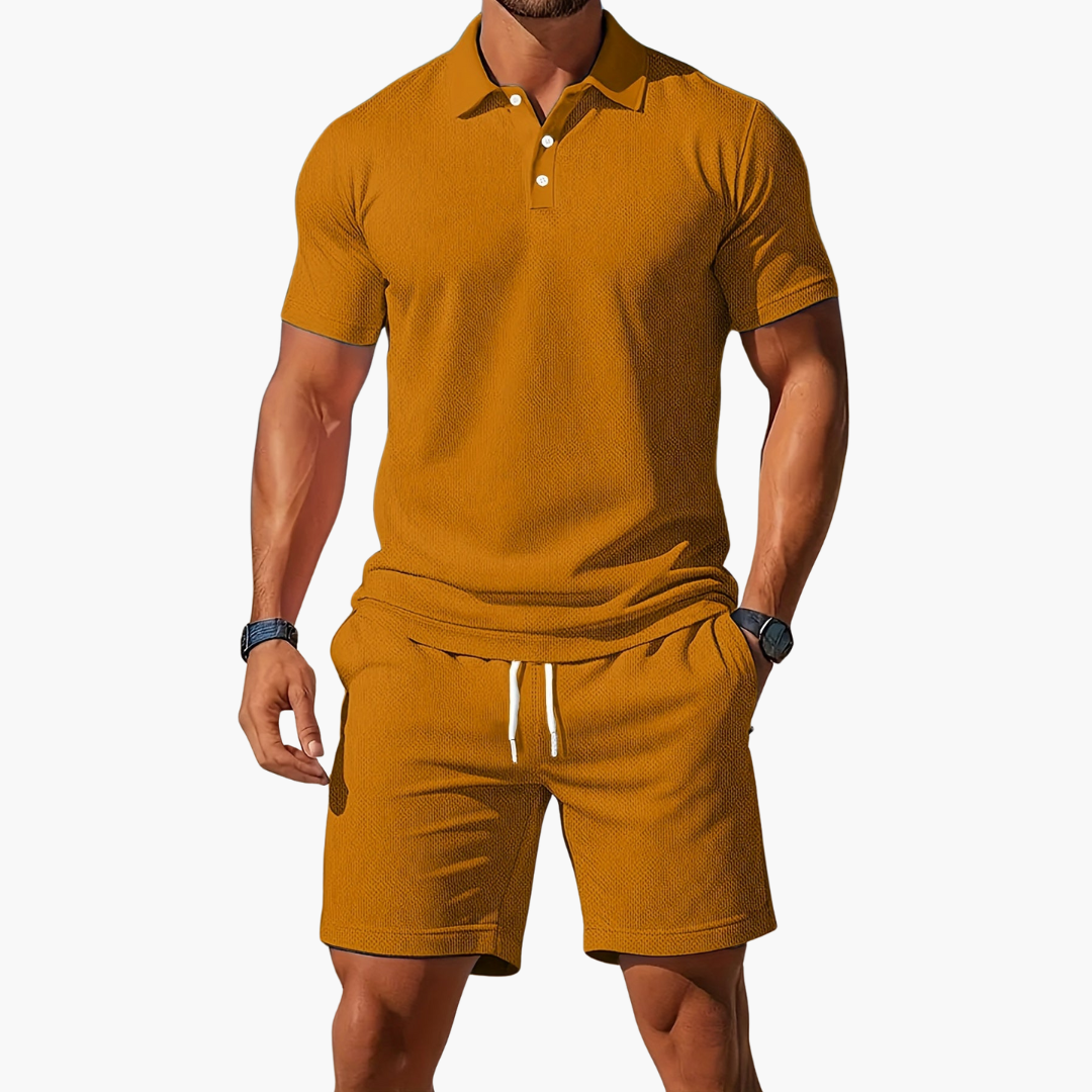 Men's cotton polo shirt and drawstring shorts summer set