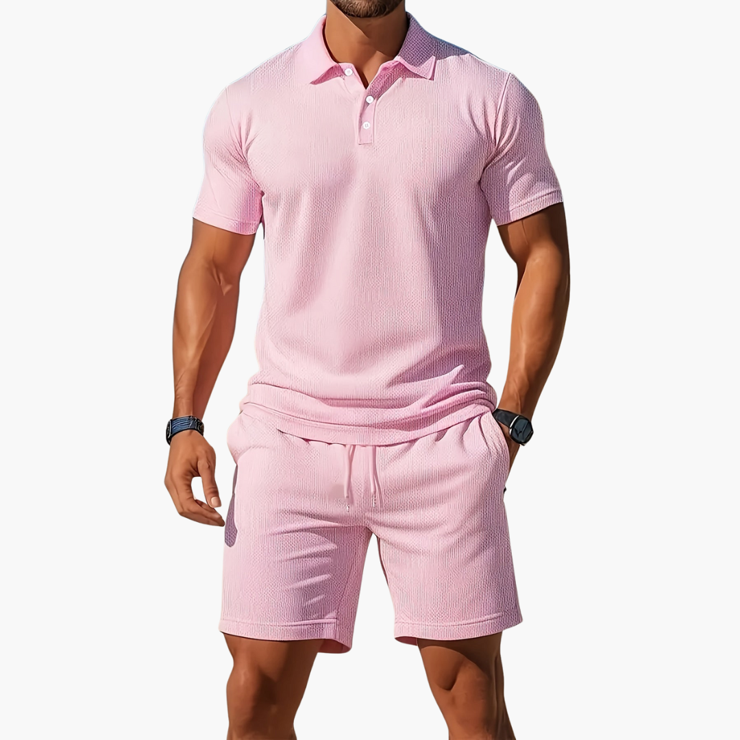 Men's cotton polo shirt and drawstring shorts summer set