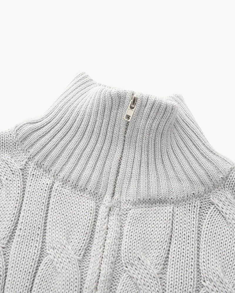 Men’s cotton zip up sweater with high neck and ribbed trims