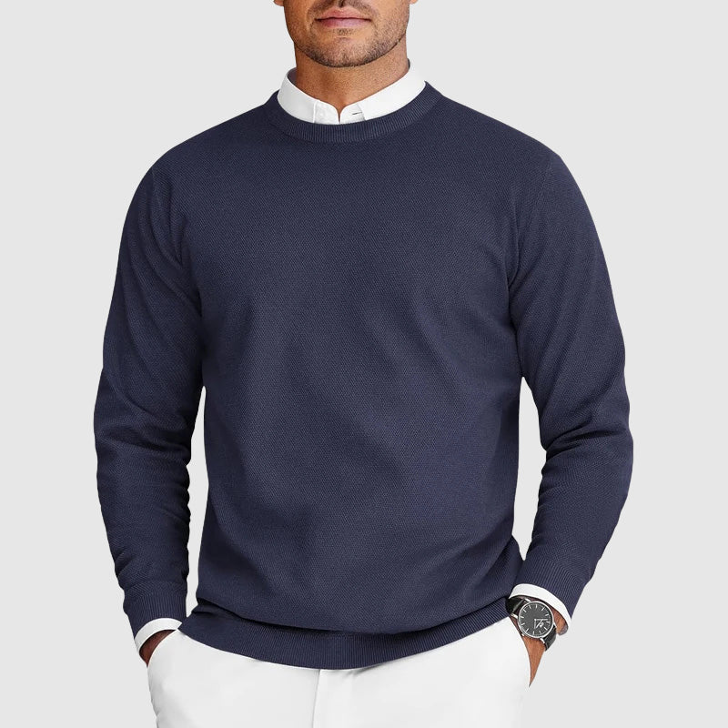 Men’s crew neck sweater in solid color, soft lightweight knit