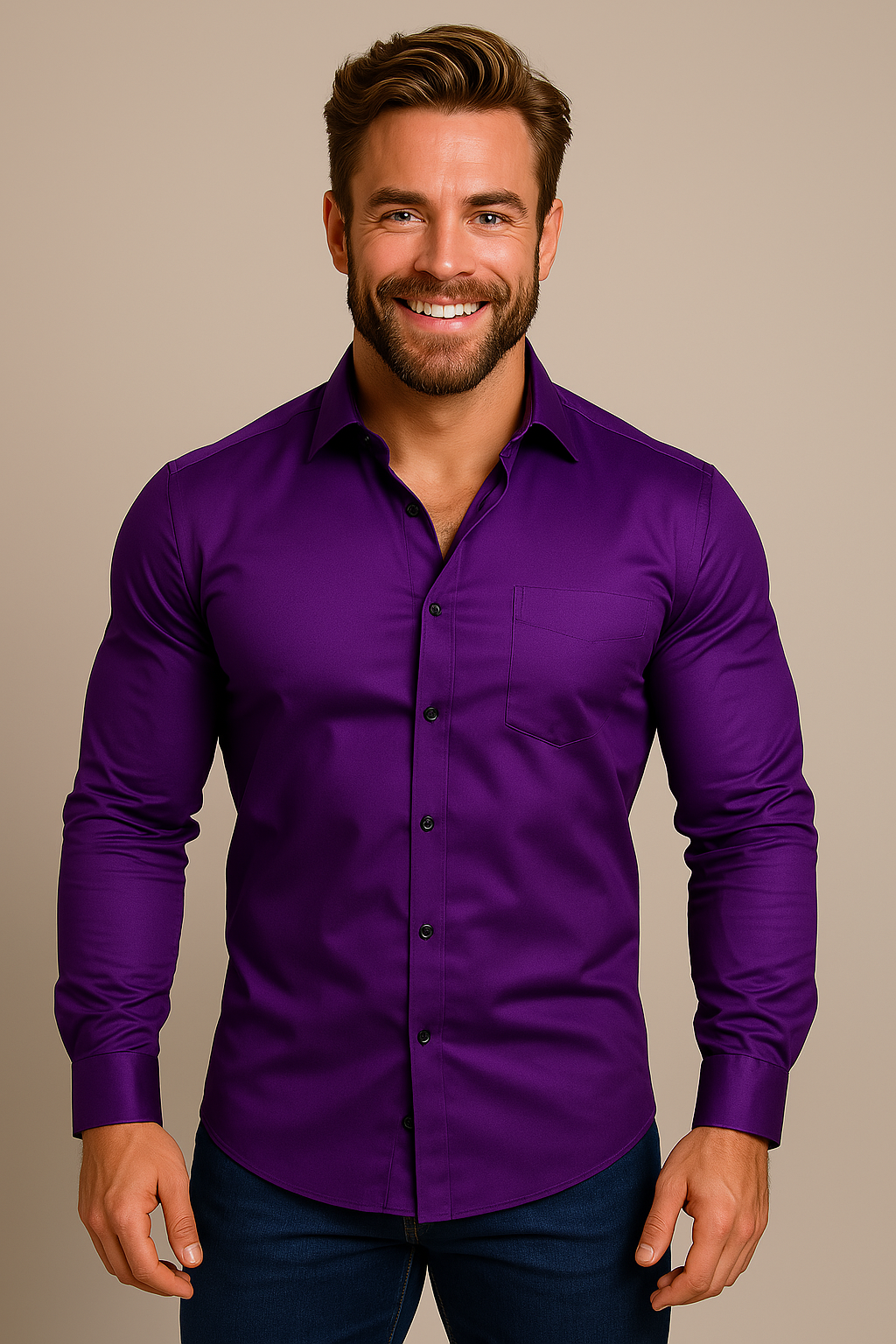 Men's long-sleeve structured shirt with wrinkle-free finish