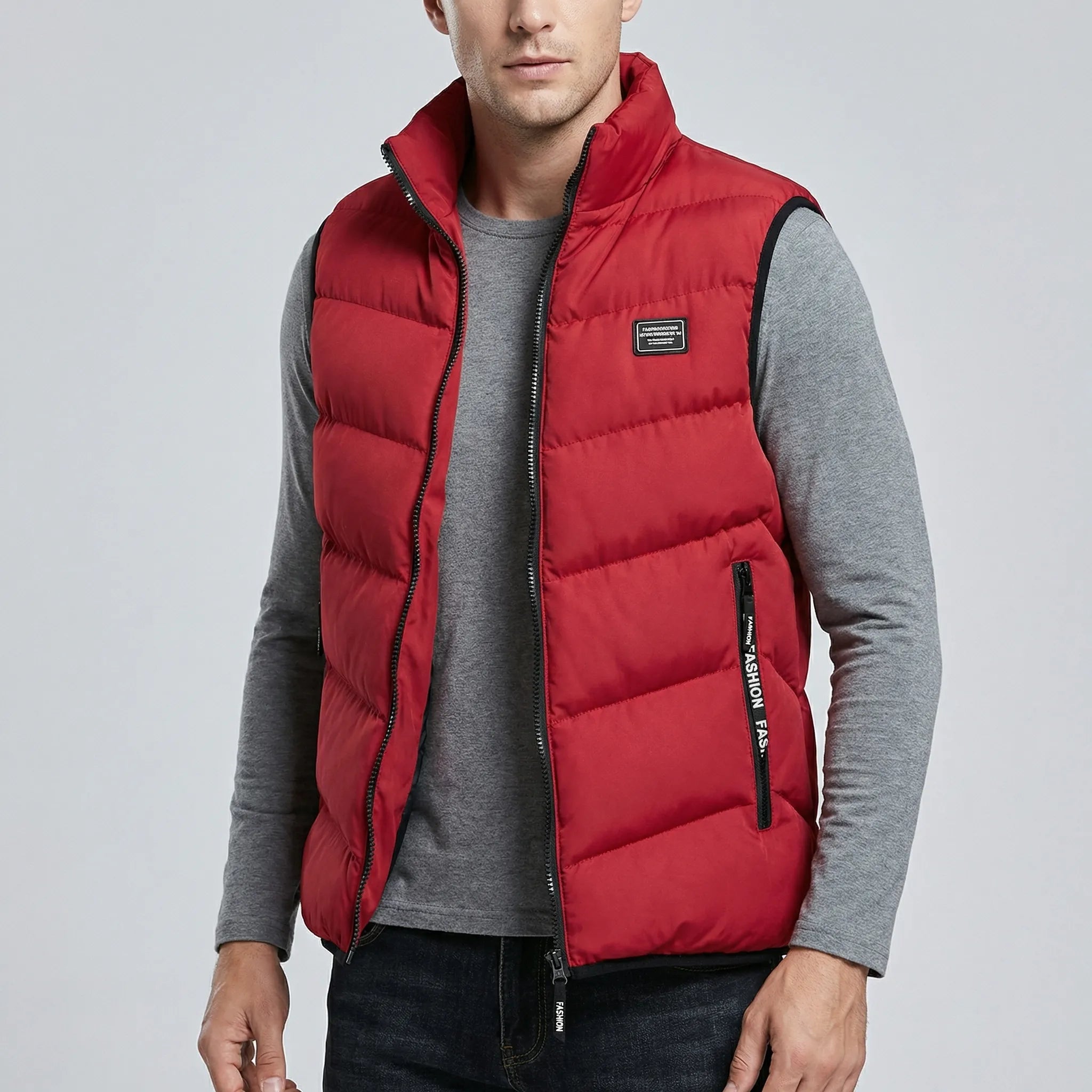Men’s quilted sleeveless vest with front zipper and pockets