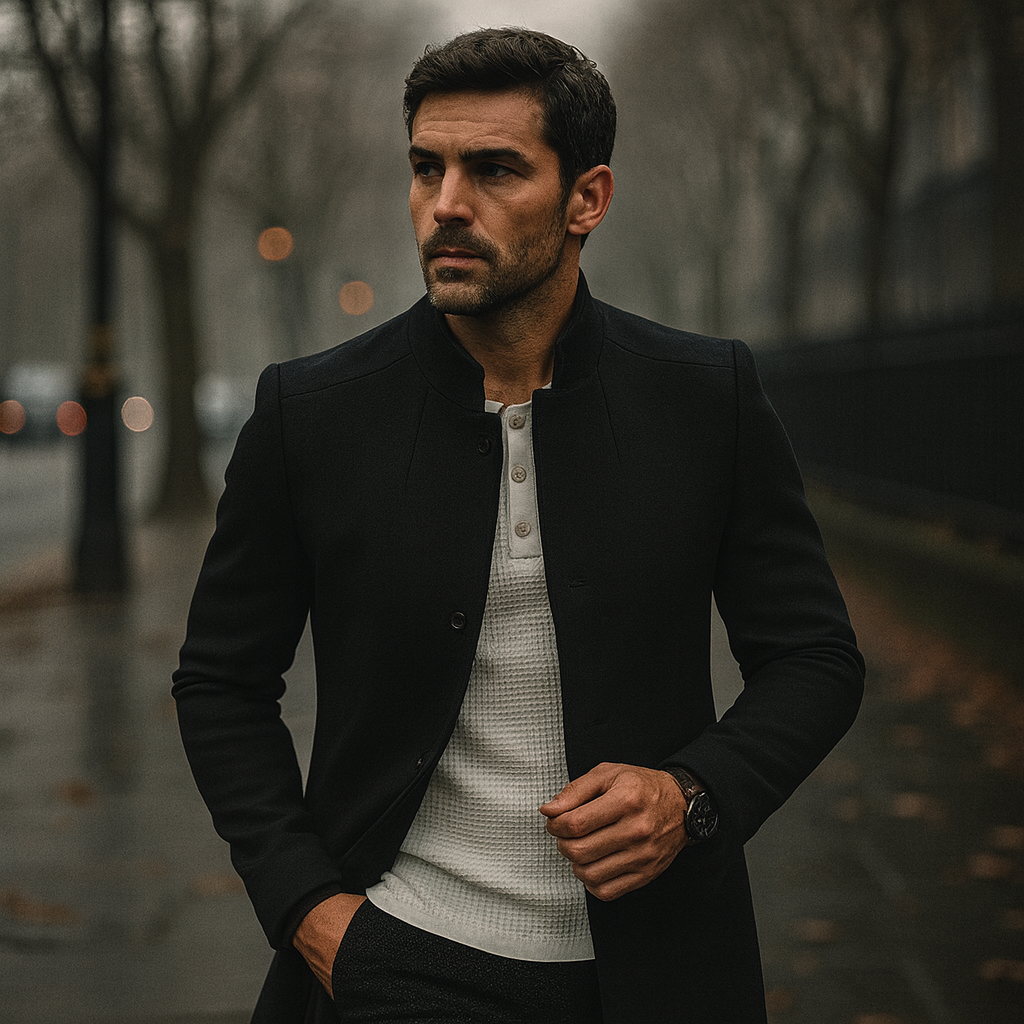 Men's slim-fit smart casual coat with button closure