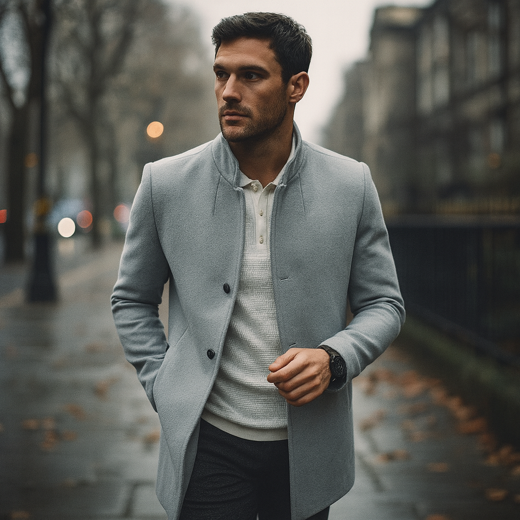 Men's slim-fit smart casual coat with button closure