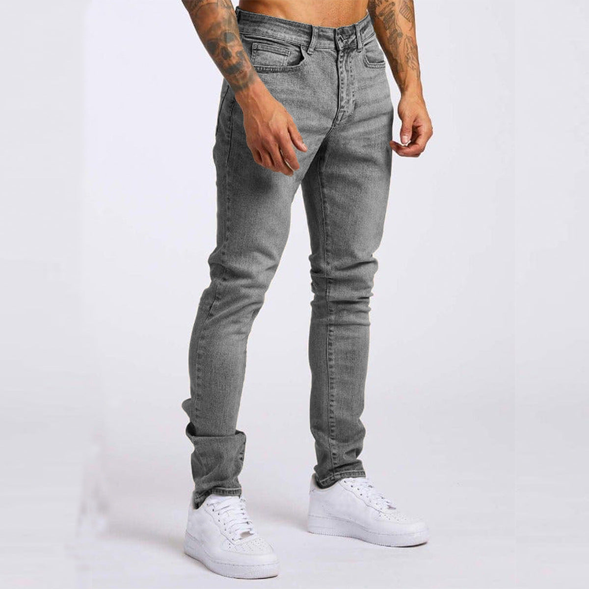 Menโs slim fit tapered denim jeans with mid rise waist and 5 pocket design for casual and smart casual wear