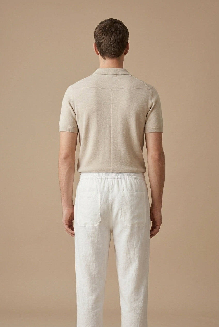 Menโs straight leg trousers with elastic waistband drawstring and relaxed fit for casual wear