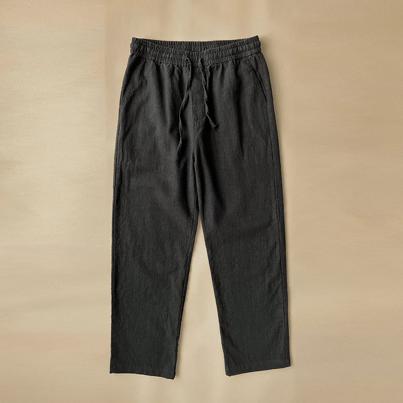 Menโs straight leg trousers with elastic waistband drawstring and relaxed fit for casual wear
