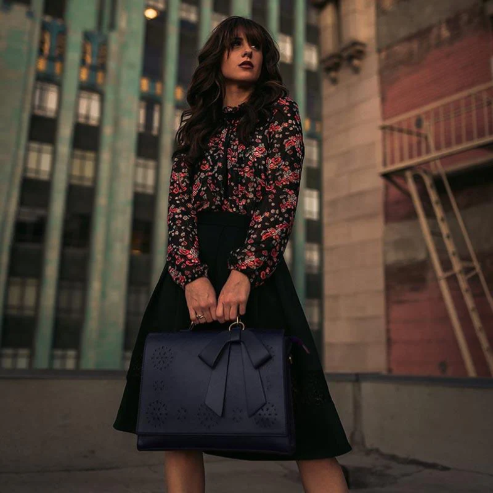 Women's Bow Satchel Handbag with Floral Detail | Bernadette