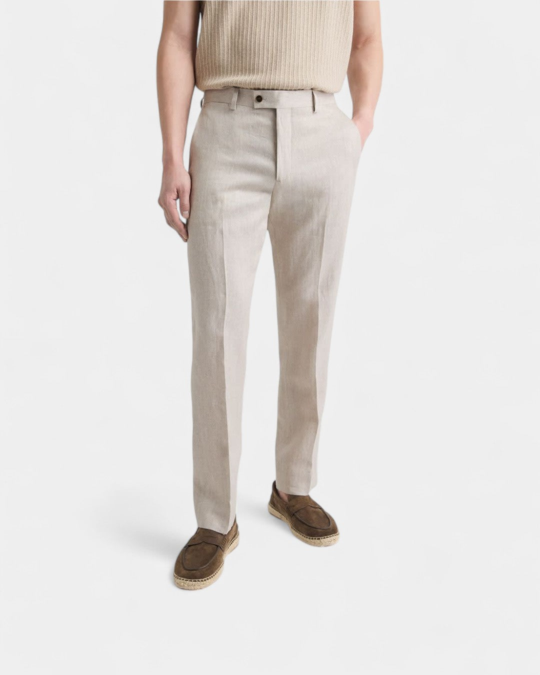 Tailored Comfort Linen Summer Trouser - Beige