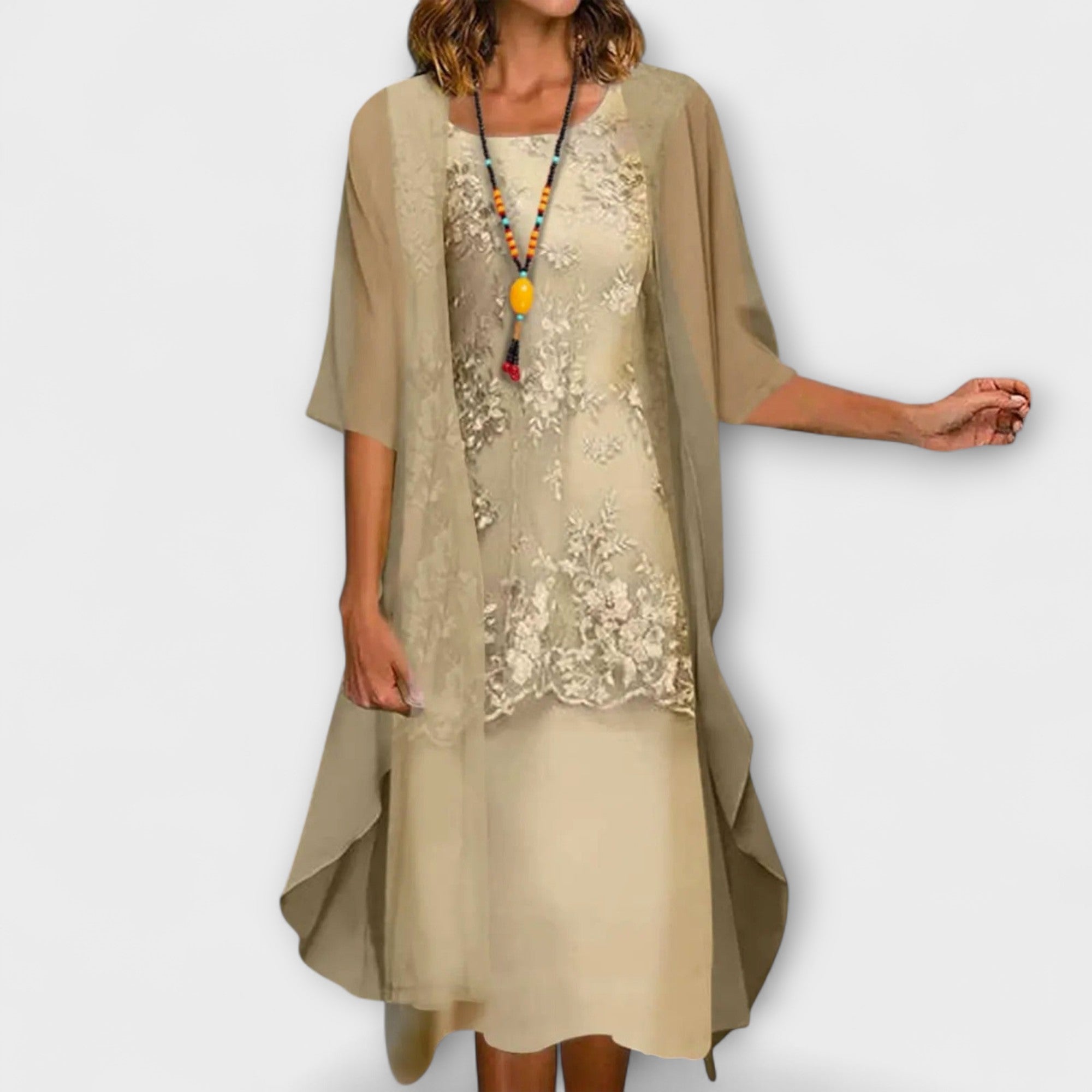 Women’s Smocked Knee-Length Casual Dress with Patchwork - Klyne Studios