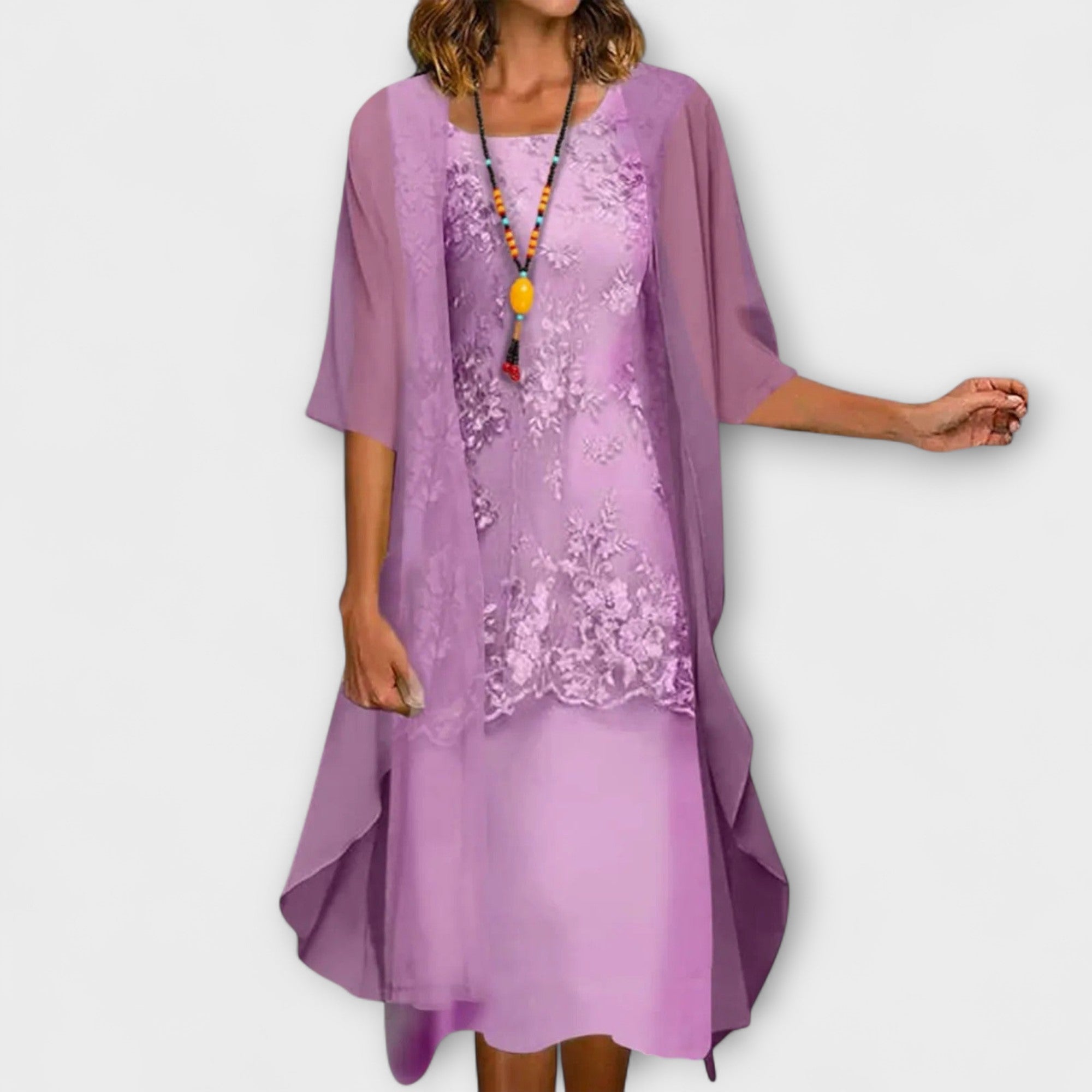 Women’s Smocked Knee-Length Casual Dress with Patchwork - Klyne Studios