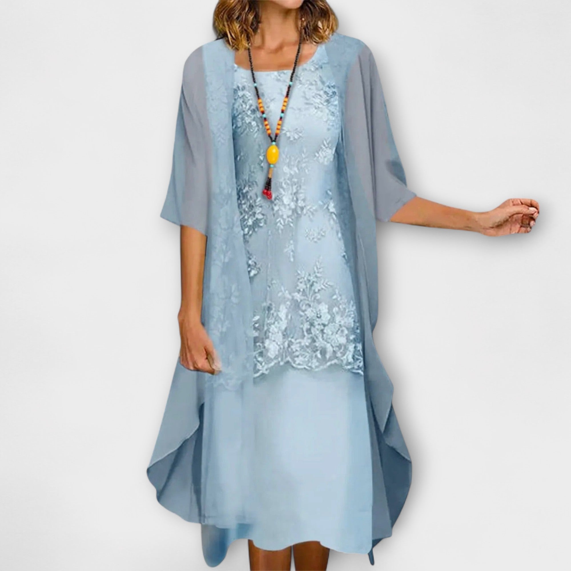 Women’s Smocked Knee-Length Casual Dress with Patchwork - Klyne Studios