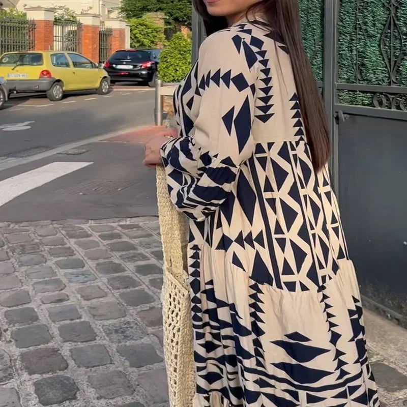 Women wearing casual shirt maxi dress with button front design and long flowing silhouette