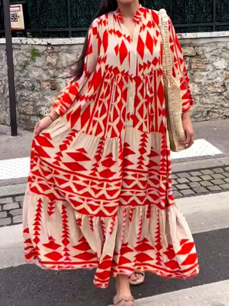 Women wearing casual shirt maxi dress with button front design and long flowing silhouette