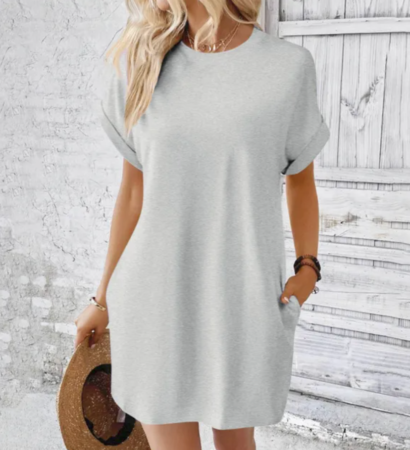 Women’s T-shirt dress in soft cotton blend with short sleeves