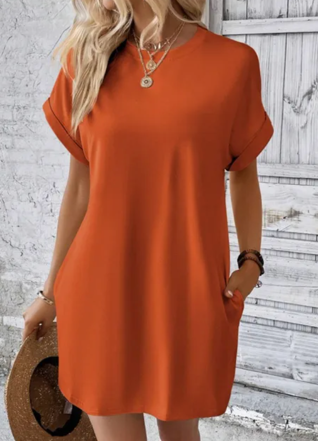 Women’s T-shirt dress in soft cotton blend with short sleeves