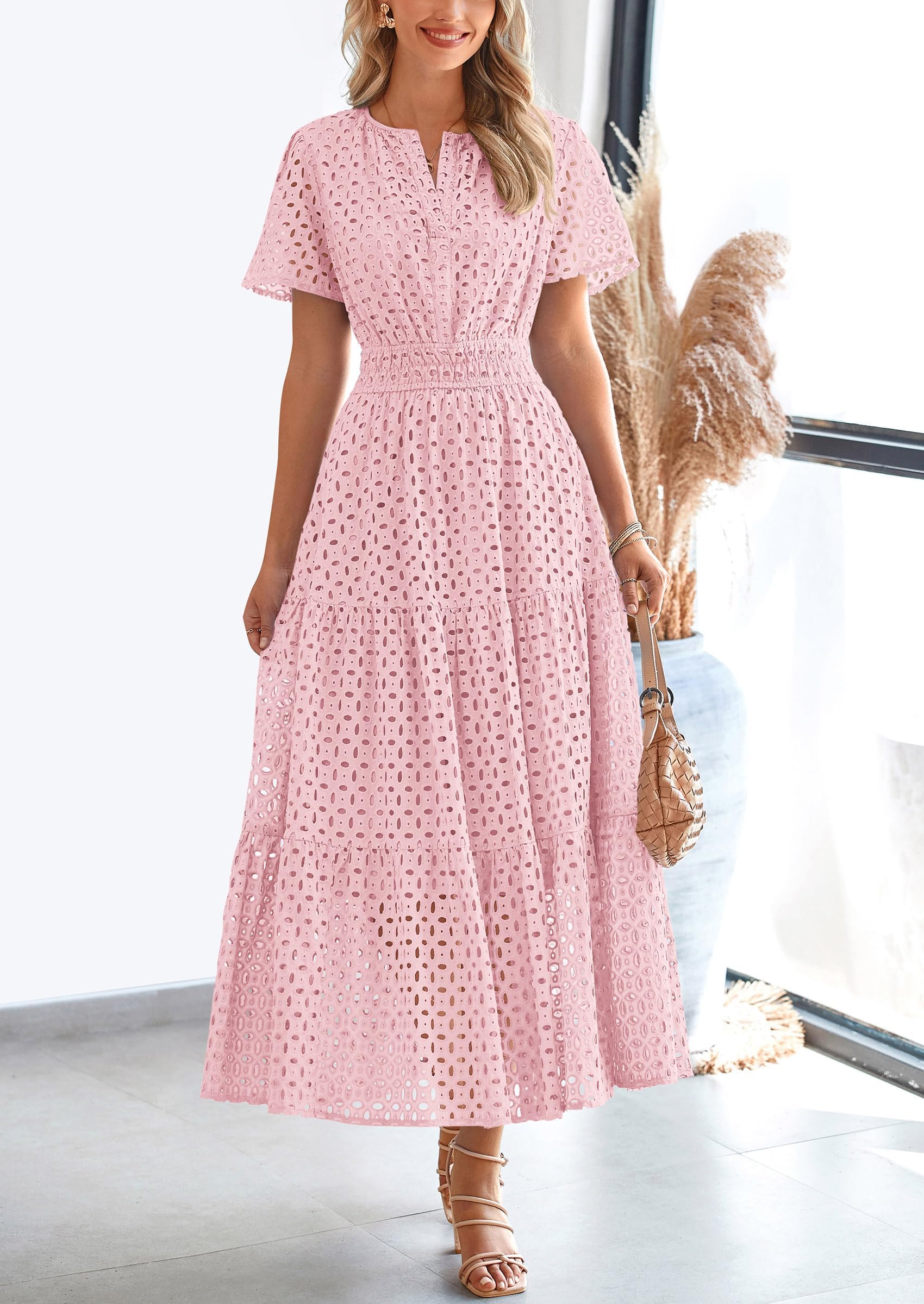 Women’s summer cotton blend dress with eyelet fabric and A-line fit