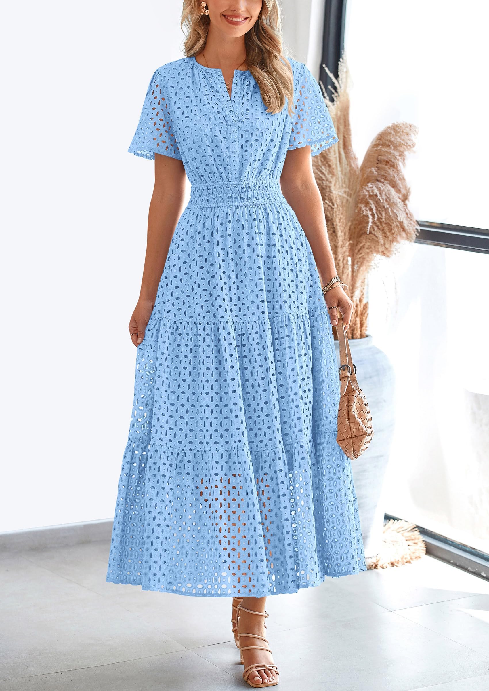 Women’s summer cotton blend dress with eyelet fabric and A-line fit