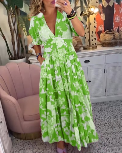 Women’s lightweight maxi dress with elastic waist and V-neck