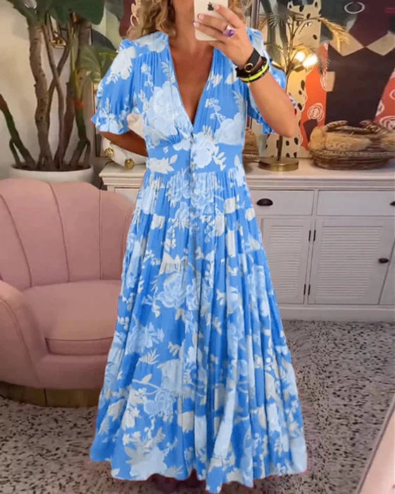 Women’s lightweight maxi dress with elastic waist and V-neck