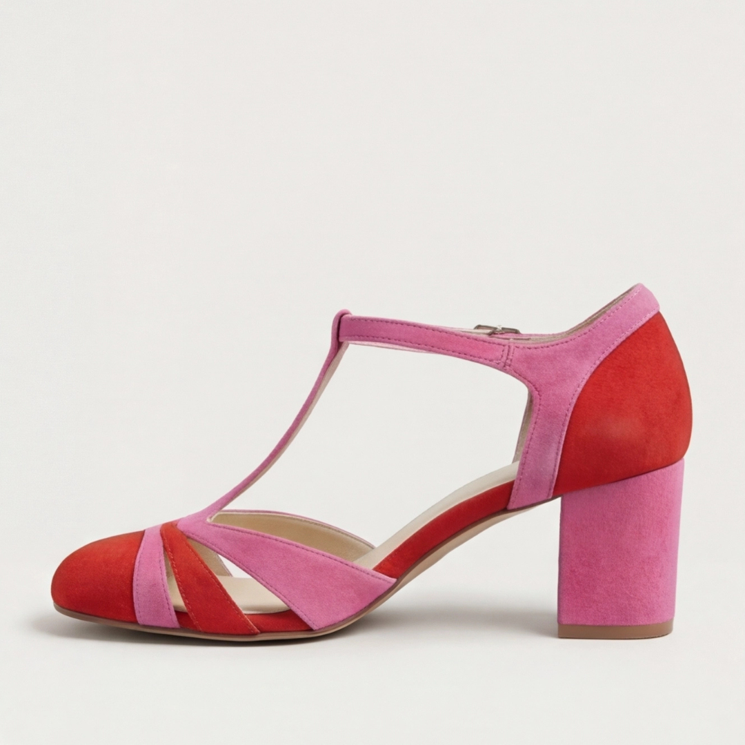 Women's ankle strap heels with soft cushioned sole in neutral color