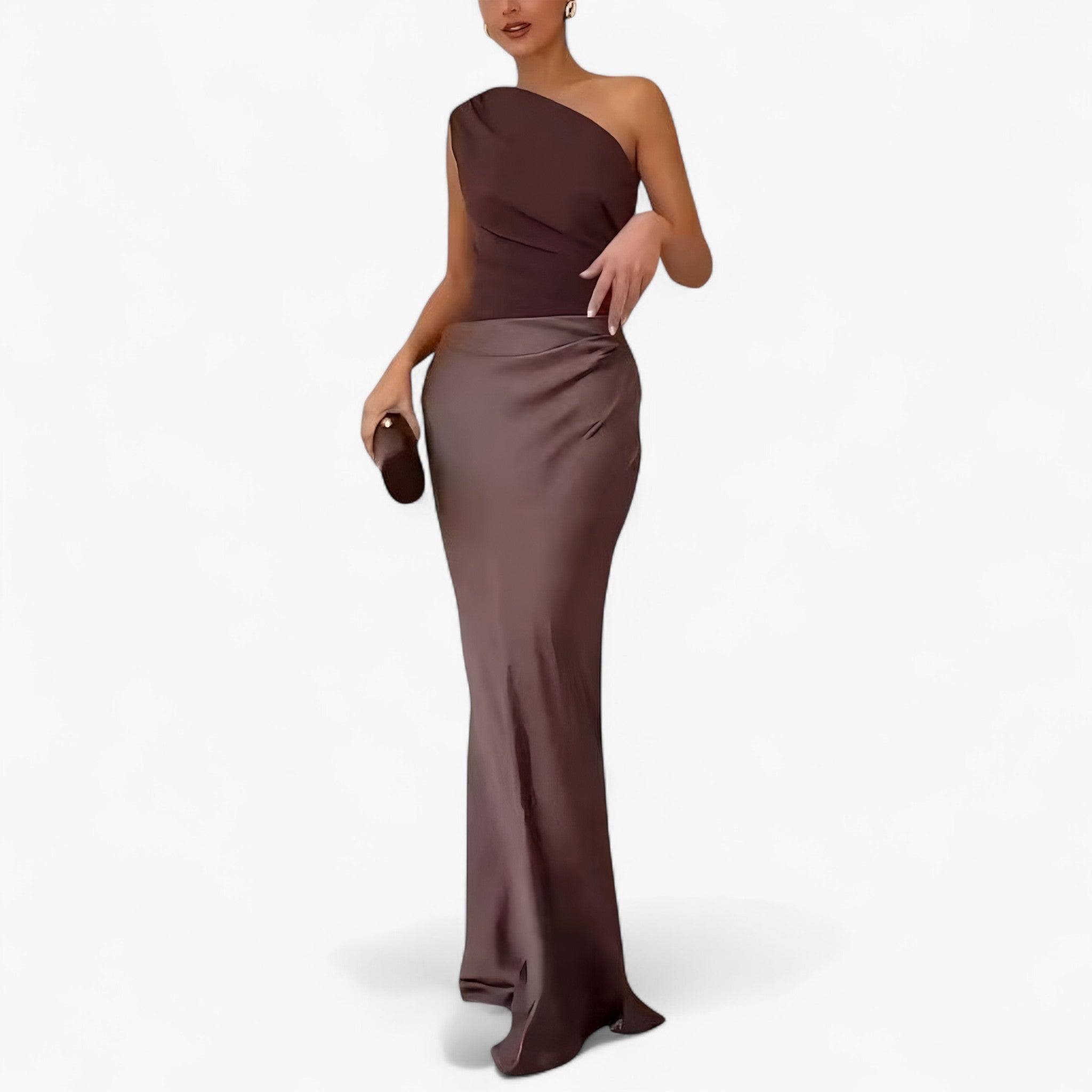Women's asymmetrical maxi dress with pleated flowing skirt
