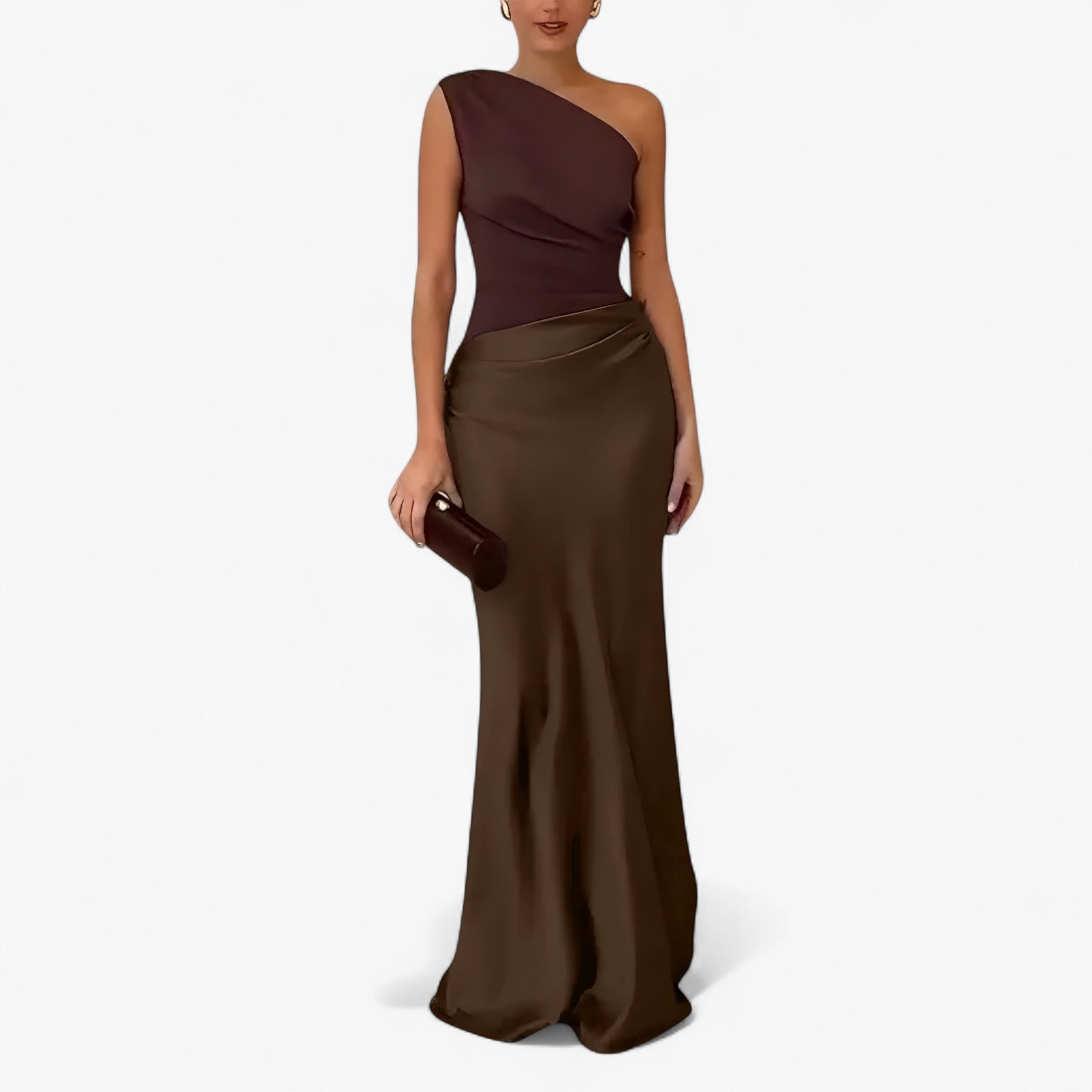 Women's asymmetrical maxi dress with pleated flowing skirt