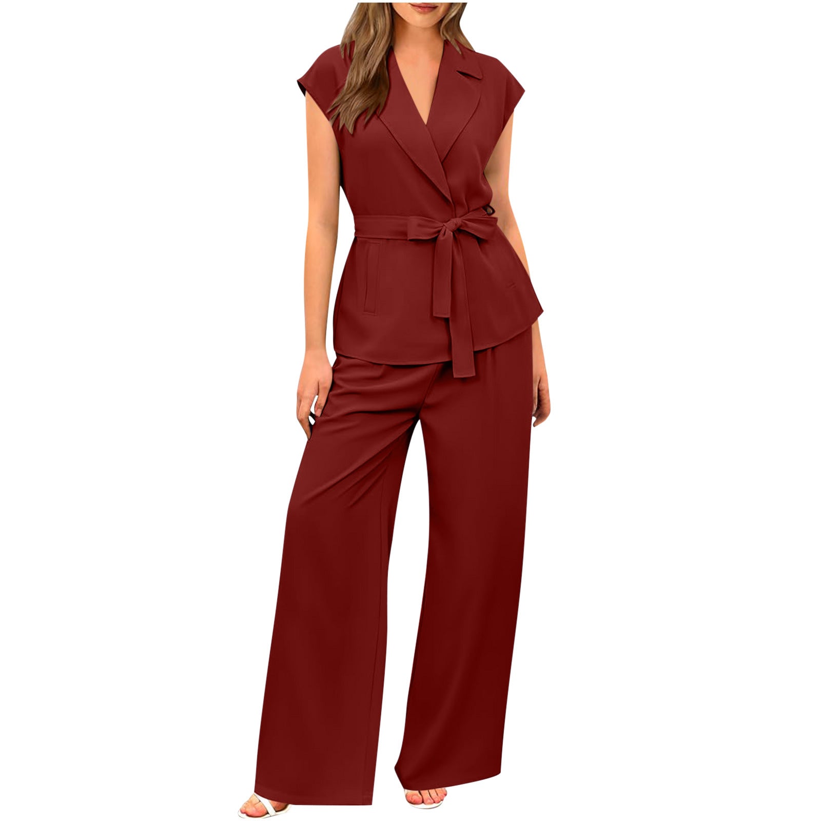 Women's blazer and wide leg trousers set with tailored fit and stretch fabric for versatile elegant wear