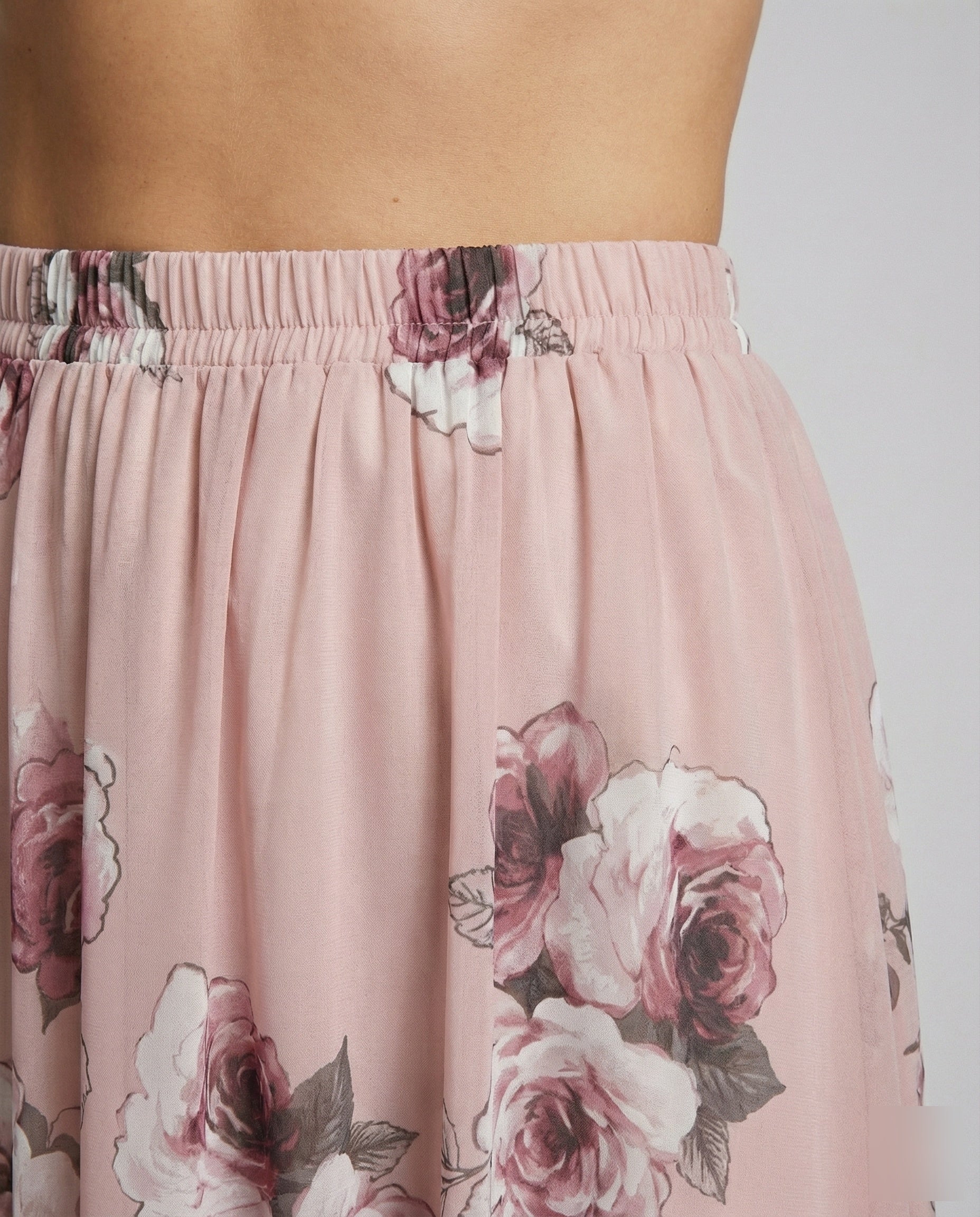 Women’s chiffon floral maxi skirt with elastic waist and flowing A-line fit