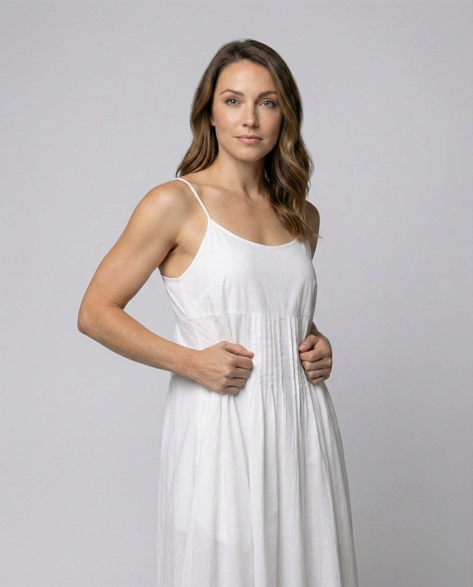 Women’s cotton blend ruffle maxi dress with spaghetti straps and flowing A-line fit