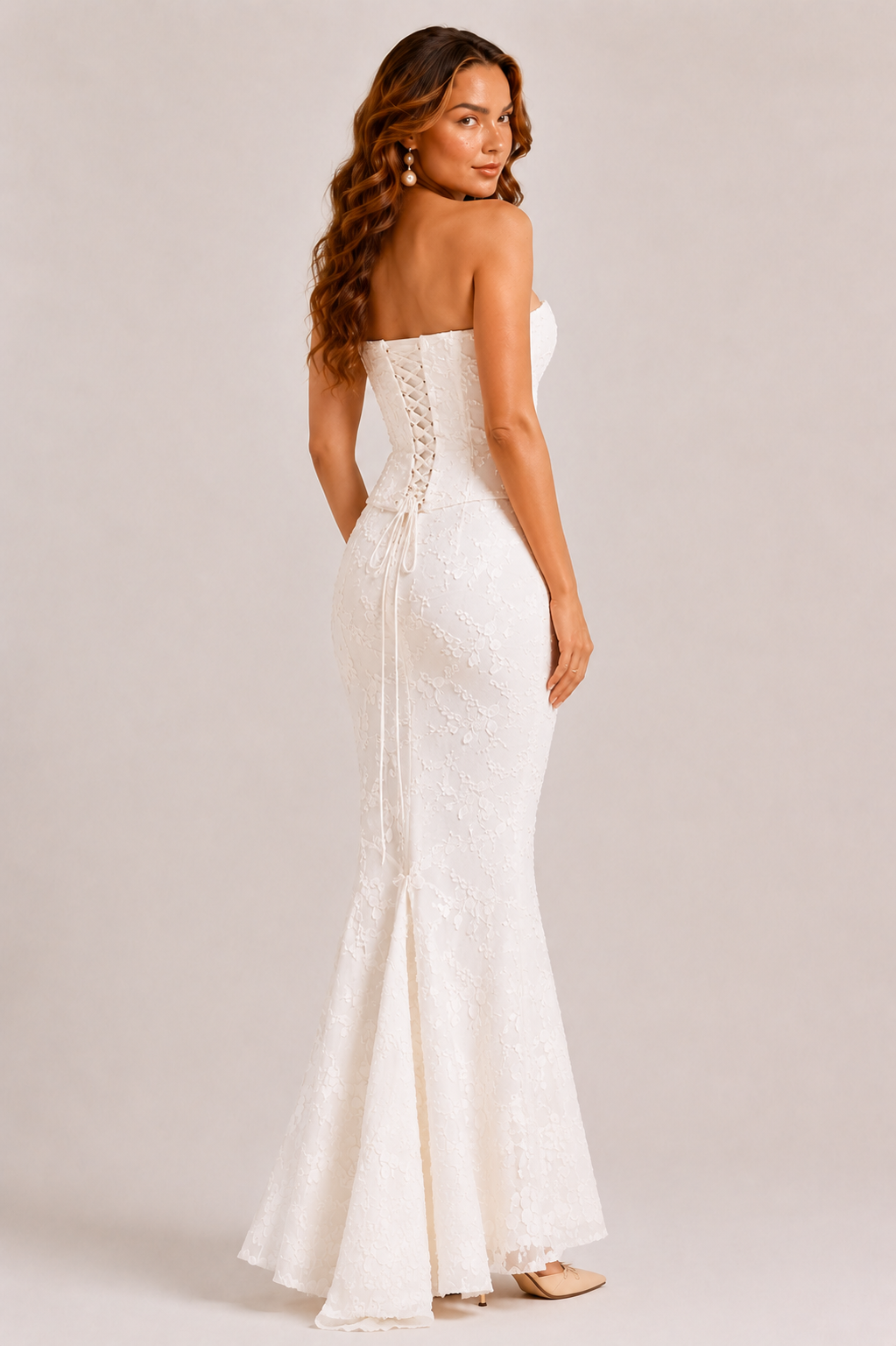 Women’s Embroidered Corset Gown with Flared Hem - Sculpted Fit
