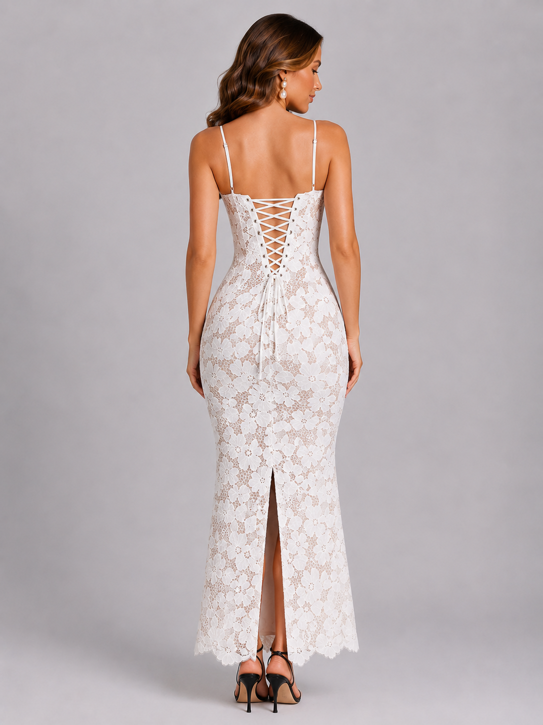 Women’s Embroidered Maxi Dress with Lace-Up Back – Elegant Formal Style