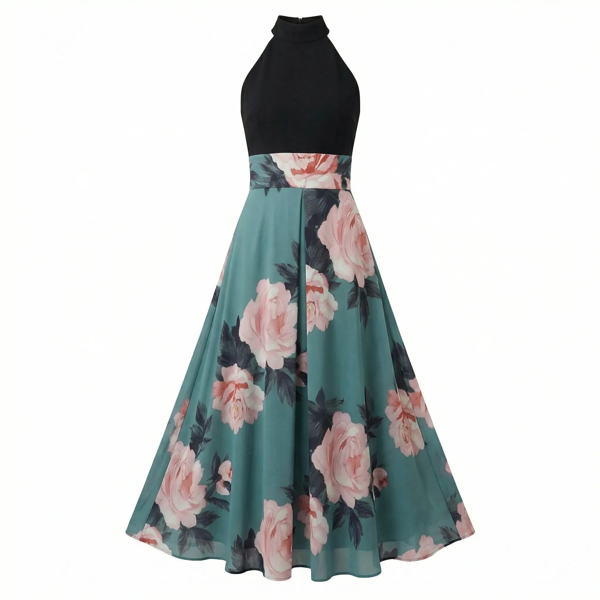 Women’s sleeveless floral maxi summer dress with round neckline